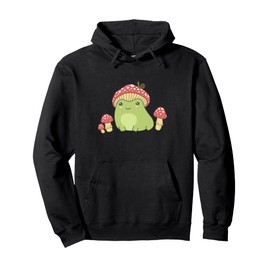 Frog with Mushroom Hat and Snail, Cottagecore Aesthetic Pullover Hoodie