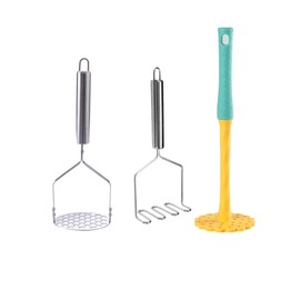 3 Pack Potato Masher,Stainless Steel Masher Metal Wire Masher Potato Press Smasher Potatoes Masher Kitchen Tool for Vegetable,Fruits,Avocadoes,Bean (Silver+Yellow)