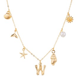 Mikovivi Initial Charm Necklace for Women, Gold Shell Letter Necklaces Shell Starfish A-Z Alphabet Pendant Necklace Boho Summer Beach Jewellery Gift for Girls Teenagers, Zinc, No Gemstone