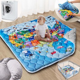 Beavtaens Baby Play Mat, 50x50 Playpen Mat with Super Soft Touch, Thick Activity Mat with Upgraded Anti-Slip Bottom, Machine Washable Crawling Mat for Floor & Picnic (Map)