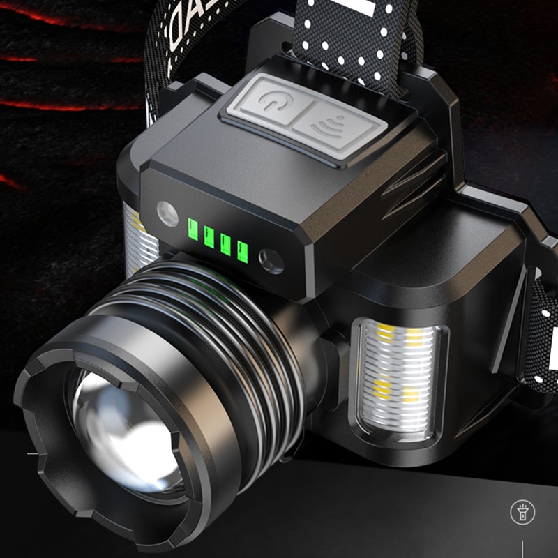 LED Headlamp with Motion Sensor Waterproof USB Rechargeable Headlight Zoomable