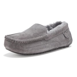 Fireside by Dearfoams Men's Melbourne Shearling Indoor/Outdoor Moccasin Slipper with Wide Widths, Grey Solid, 12
