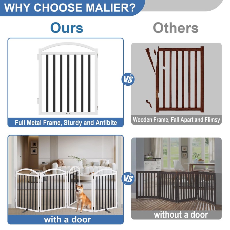 Malier Metal Freestanding Dog Gate with Door, 32'' Height 2
