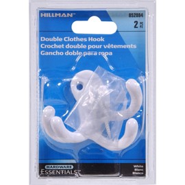 Hillman Hardware Essentials 852084 Double Clothes Hooks White -2 Pack