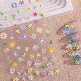 Magrace Flower Nail Stickers for Spring 1 Sheets 5D Self-Adhesive Nail Art Decals for Women Flower Stickers Decoration