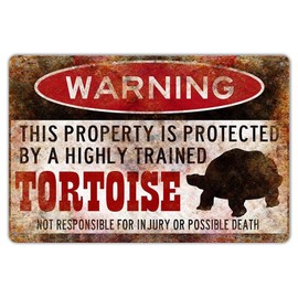 HomDeo Tortoise Warning Sign Funny Metal Signs Gift Accessories Pet Tin Signs 8 X 12 Inches