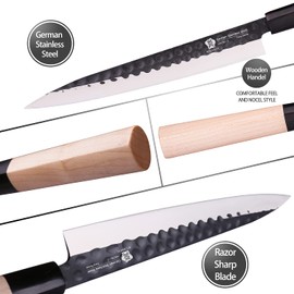 WILDMOK Left Handed 4pcs Knife Set GYUTO Sashimi Sushi Knife Sets for Left Handed, Fish Filleting Chef Knife for Kitchen German Steel Blade & Traditional Wooden Handle
