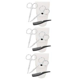 PartyKindom 12 Pcs Stainless Steel Barber Scissors Set Small Facial Hair Trimmer Nose Hair Trimmer Mini for Beard Mustache Cutting Kit Includes Pointed Round Scissors Leather Case Small Comb