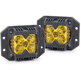 Flush Mount LED Pods, POVTOR Waterproof IP68 Side Shooter Pods Yellow Lens with Amber Solid Strobe Separate Function 40W Spot Flood Driving Cube Lights for Truck ATV RZR UTV Jeep Ford SUV Toyota 4X4