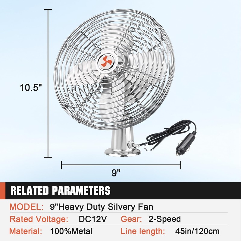 CRAFTZONE 12V Fan RV|Truck Cooling Heavy Duty 8" Metal Car