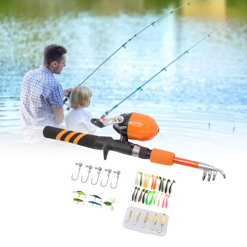 1.5m Kids Fishing Pole Orange Mini Portable Retractable Foldable Beginner