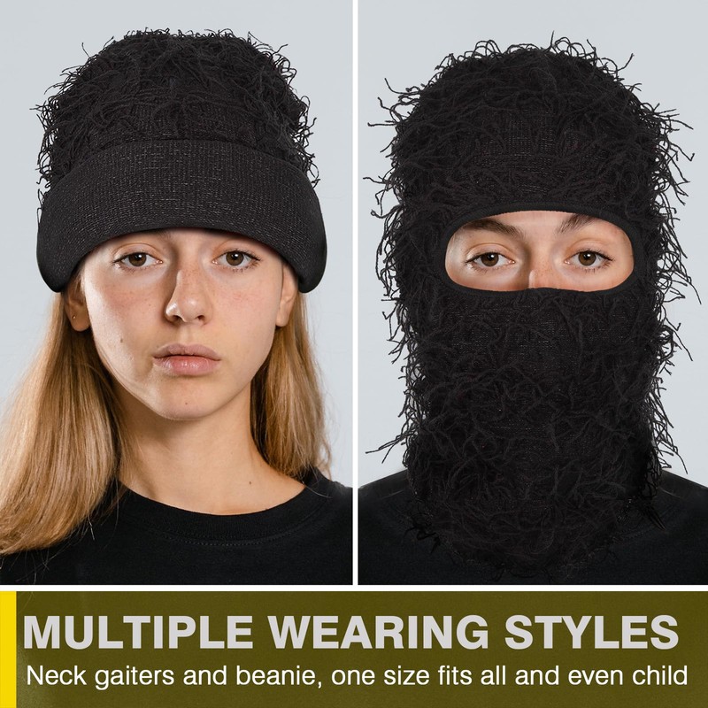 Distressed Balaclava Ski Mask Knitted Full Face Windproof Winter Premium