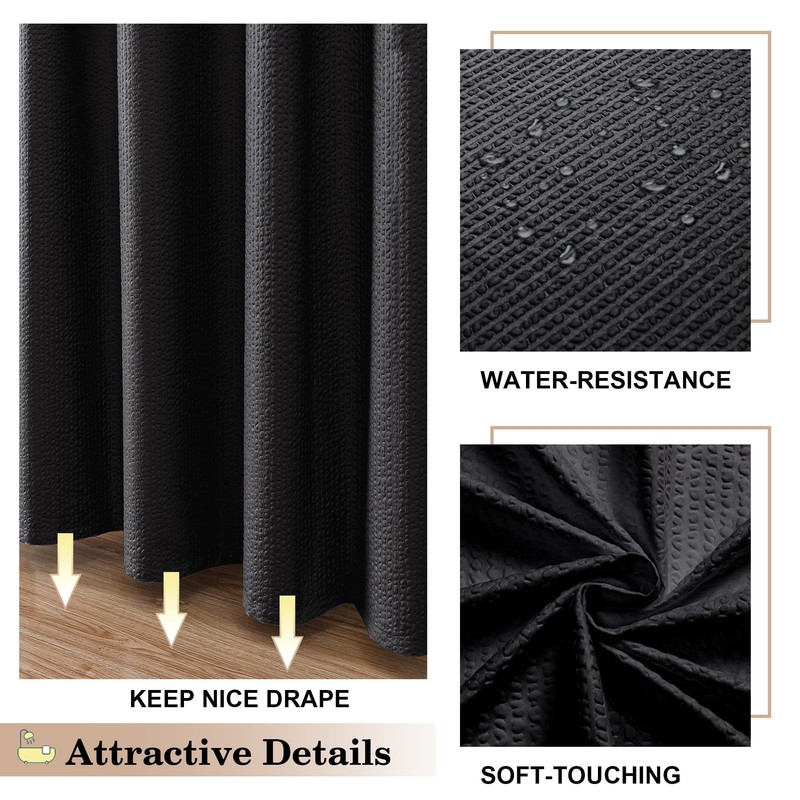 OVZME Berry Black Shower Curtain Set, Embossed Textured Fabric Shower