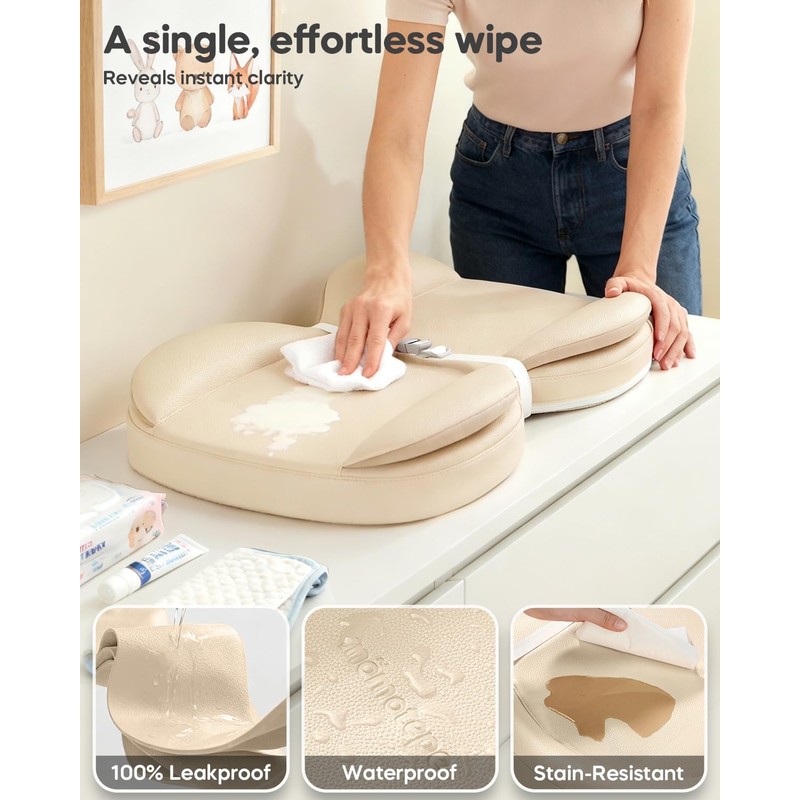 Baby Changing Pad with Waterproof & Wipe-Clean, Non-Slip Foldable PU