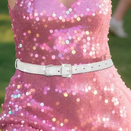 Wriidy Glitter Belt Silver Women Sparkly Belt Shiny Disco Belts Waist Accessories for Jeans Dress