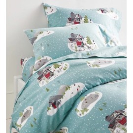 Garnet Hill 3 X Garnet Hill Twin Sheet Set Snow Holiday Village Blue