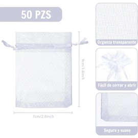 Naler 50 Bolsas de Organza para Dulces Bolsitas de Tela para Regalos de Fiestas Recuedos de Boda Bautizo Bolsa Pequeña para Guardar Joyería (7 X 9 cm)