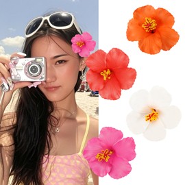 Canitor Hawaiian Flower Hair Clips Hibiscus Floral Hair Clips Cute Summer Beach Hair Accessories For Women Girls Luau Outfits Party Adult Tropical Hula Grass Skirt