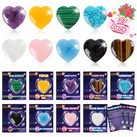 REPABLENT Valentines Day Gifts for Kids, 27 Pack Valentines Day Cards with Heart Stones Valentine School Classroom Exchange Party Favors Natural Gemstone Crystals Rocks Goodie Bags Bulk for Girls Boys