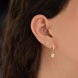 STAYLOVE Small Gold Heart Dangle Earrings for Women Dainty 14k Real Gold Plated Huggie Hoops Hypoallergenic Heart Stud Earrings for Women Mini Gold Heart Earrings Set