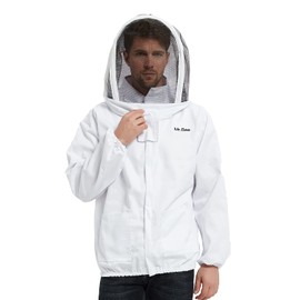 Premium Beekeeping Suit Jacket with Removable Fencing Veil Hood, Beekeeper Goatskin Gloves for Professional Beekeepers (XXL)