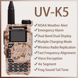 Quansheng UV-K5 Radio USB-C Charging Dual Band Two Way Radio Long Range for Adult 5W Long Range Handheld Radio NOAA Scrambler/DTMF One Key Copy Desert Camo