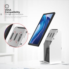Self Service Kiosk POS Stand - CTA POS Kiosk with CPU & Printer Compartments for Digital Signage Displays up to 33 Pounds - for Restaurants, Retail & Business - White - (ADD-SSKPCW)