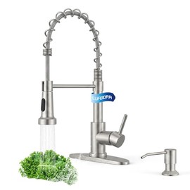 LUFEIDRA Kitchen Faucet with Pull Down Sprayer and Soap Dispenser, High Arc Spring 304 Stainless Steel Single Handle 1 or 3 Hole 2 Mode for Farmhouse RV Camper Laundry Wet Bar (Brushed Nickel)