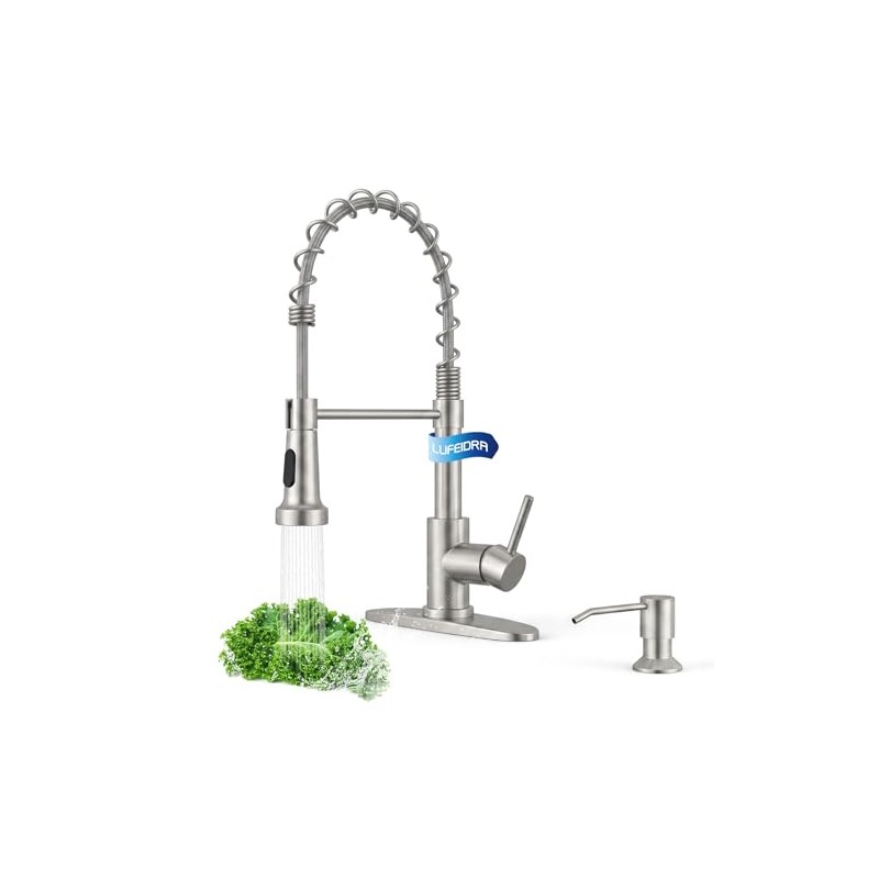 LUFEIDRA Kitchen Faucet with Pull Down Sprayer and Soap Dispenser,