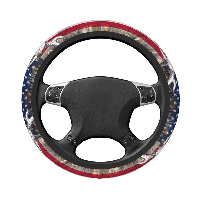 Camo Us Flag Deer Elastic Steering Wheel Cover Non-Slip Breathable