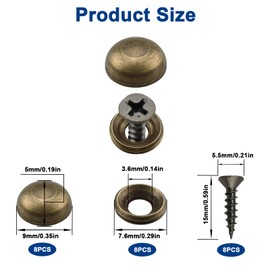 ZIUZI Brass Decorative Screws with Caps, 8 Pack Antique Bronze Self Tapping Screws and Decoration Covers Kit for Mirror, Picture, Wooden Box, Placard, Shutter, Furniture Repairing (9mm Cap Diameter)