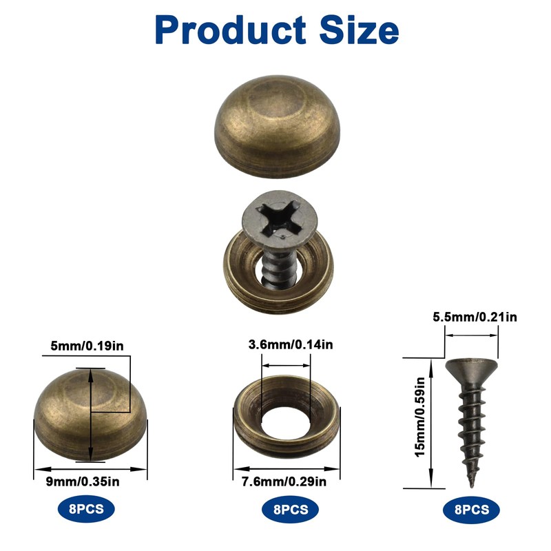 ZIUZI Brass Decorative Screws with Caps, 8 Pack Antique Bronze