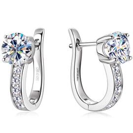 PROSTORY 1ct Moissanite Hoop Earrings for Women, D Color Lab Create Diamond Hoop Earring, 18K Gold Plated Sterling Silver with GRA Certificate Birthday Christmas Jewelry Gifts (Silver)