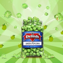 Gourmet Green Apple Flavored Popcorn by It's Delish, 16 Oz Jumbo Container | Bulk Air Popped Pop Corn Snack - Fruity Green Themed Candy Confetti – Gluten Free, Vegan, Kosher, 1 Count