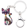 WEVENI エナメル合金 エレガント 猫 キーチェーン 子猫 ペット キーリング ジュエリー レディース
