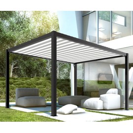 Coarbor 12'x16' Sun Shade Sail Straight Edge Rectangle Shade Cloth with Grommets Canopy Cover for Pergola Patio Deck Gazebo- Gray White Strip