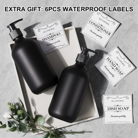 2Pcs Black Soap Dispenser, 16oz Plastic Dish & Hand Soap Dispenser for Kitchen, Empty Liquid & Lotion Dispenser Set for Bathroom Accessories