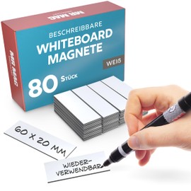MrMag® 80 magnetic strips for labelling, white, whiteboard magnets, 60 x 20 mm, magnetic labels, writeable magnetic signs