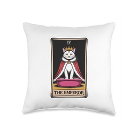 Cat Tarot Card The Emperor Cute Cat Litter Box Funny Cat Throw Pillow