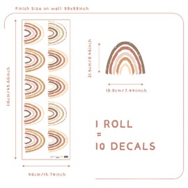 funlife 10 PCS Peel and Stick Boho Rainbow Wall Stickers, Self Adhesive Rainbow Wall Decals for Girls Bedroom, Wall Decor Decal for Kids Nursery Room, 7.44" x 8.46"