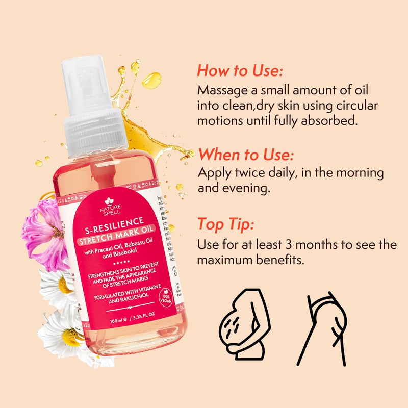 Nature Spell Stretch Mark Body Oil, Strengthens Skin Elasticity &
