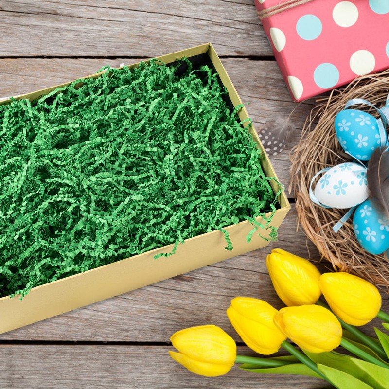CIPOWM 1LB Easter Grass Crinkle Cut Paper Shred, Green Raffia