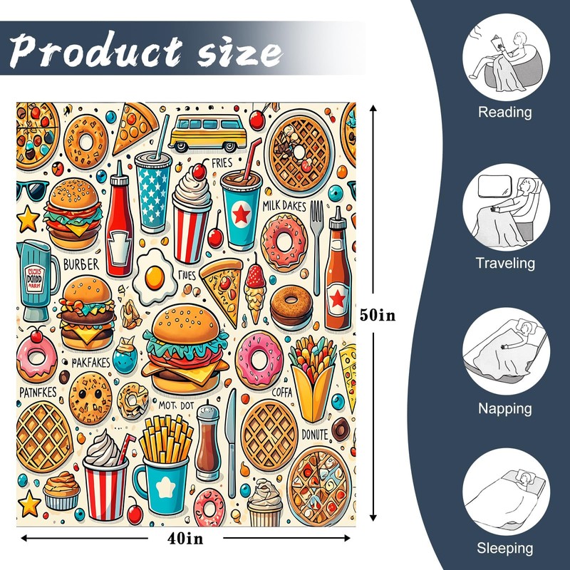 Mirelido McDonalds Cheeseburger Burger Food Blankets for Adults Flannel Throw