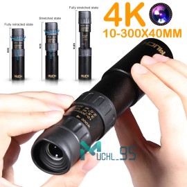 4K 10-300X40mm Super Telephoto Zoom Monocular Telescope Binocular Waterproof US