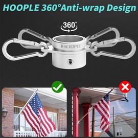 Flag Pole Rings, 360° Anti-Wrap Spinning Flagpole Mounting Rings with Adjustable Screws for 0.75–1.02 Inch Poles, Heavy Duty Aluminum Alloy Swivel Clips with Carabiners, 1inch-Pack of 2, Silver