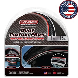 Cowles Custom – 12 ft of Carbon Fiber Style with Red Accent Molding – 1 in Wide PVC Molding CAR/Truck/SUV/RV Universal Fit Exterior Body Molding/Body Side Decorative Molding. Made in The USA.
