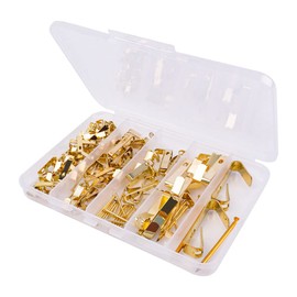 Pack of 120 Picture Hooks for Nailing, Picture Hooks Set with Nails, Picture Frame Hooks, Stainless Steel for Attaching Picture Frames, Mirrors, Artworks (5 Sizes, Gold)