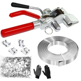 RAIBOTOO Steel Banding Strapping Kit Strapping Tool Pallet Metal Belt Packaging Tensioner and Cutter Machine with 100pcs Buckle 3/4" x 100 Feet Steel Banding Coil