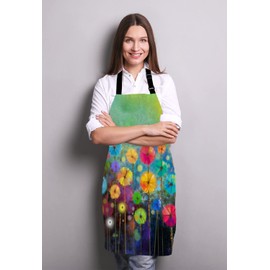 Wasach Colorful Spring Petal Flowers Apron,Adjustable Neck Bib Apron for Men Women,Suitable for Kitchen Cooking Waitress Chef Apron