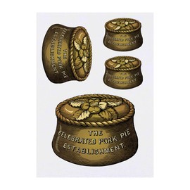 Azeeda 4 x 'Vintage-Schweinefleischpastete' Temporäre Tattoos - Wasserfest, Hautfreundlich & Ungiftig · Transfers in Verschiedenen Größen (TO00076142)